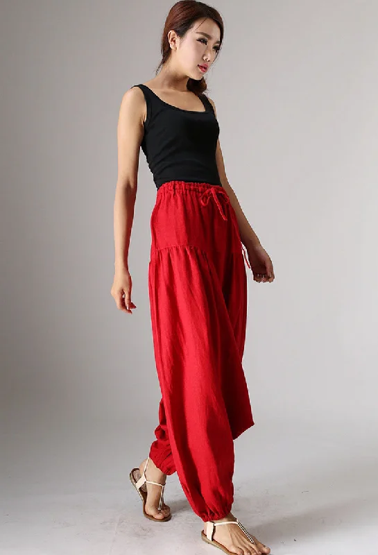 Red maxi linen pants 982