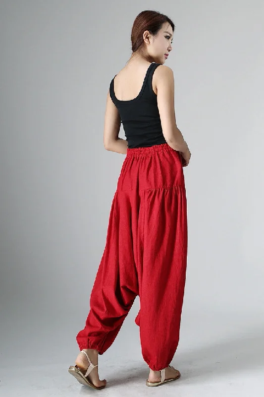 Red maxi linen pants 982