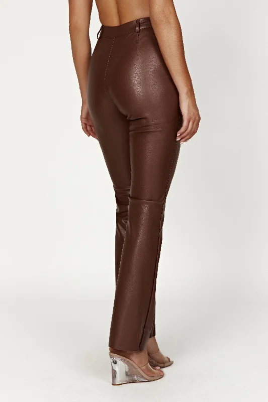 Tyra Straight Leg Faux Leather Pants - Chocolate