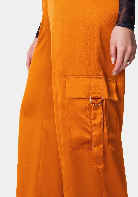 Wide Leg Cargo Pocket Satin Pant