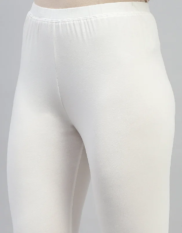 Women Off White Solid Regular Fit Legging