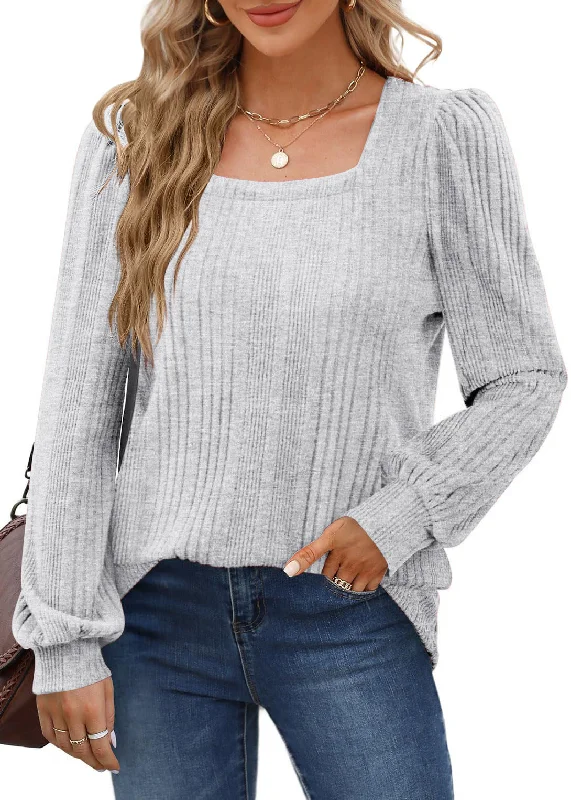 Women's Sunken Stripe Square Collar Fashion Casual Blouses