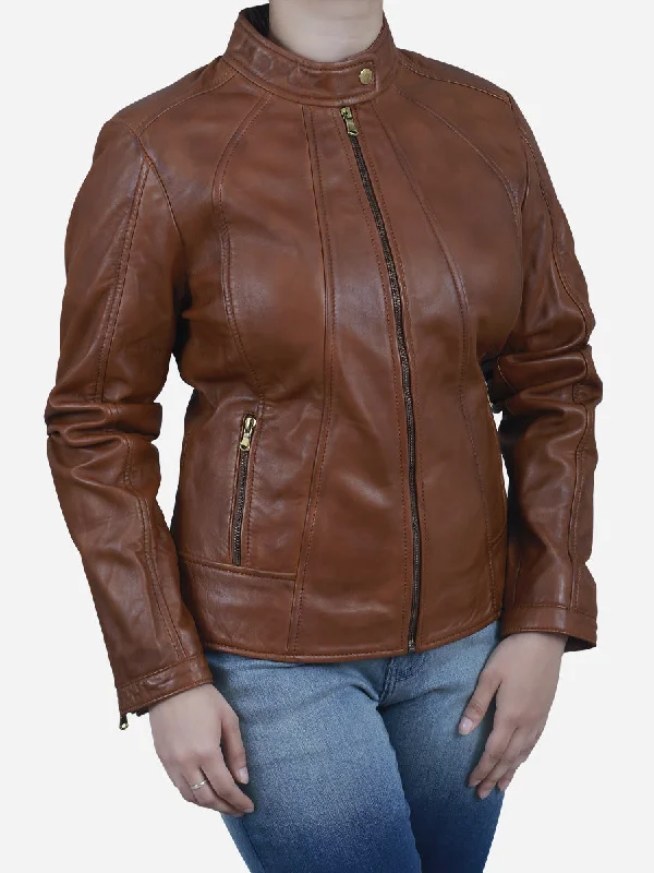 Zaneta Women's Brown Slim Fit Sheepskin Leather Jacket