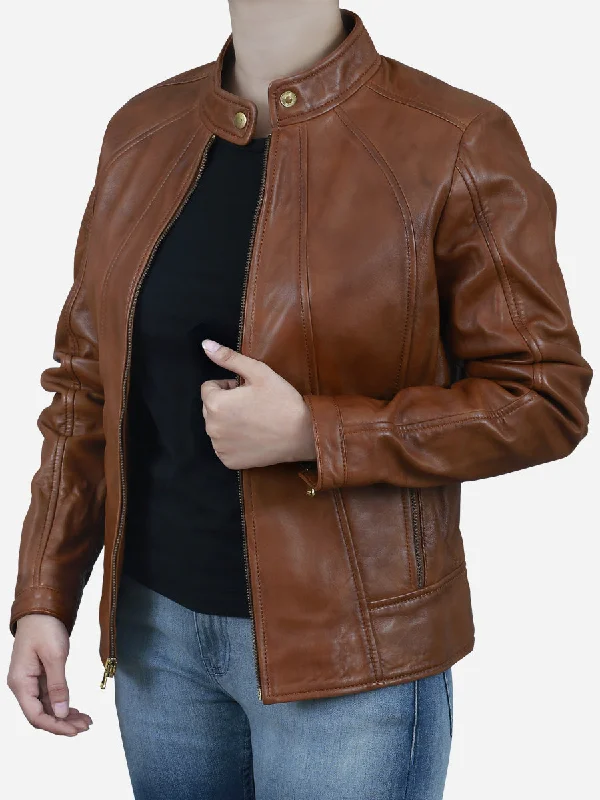 Zaneta Women's Brown Slim Fit Sheepskin Leather Jacket