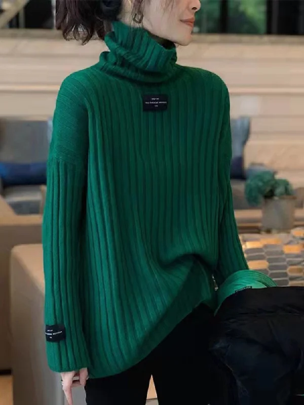 Aimays Autumn Outfits    Fashion Tops Women Oversized Sweater Women Autumn Winter New Green Turtleneck Long-sleeved Pullover Korean Fashion Tops