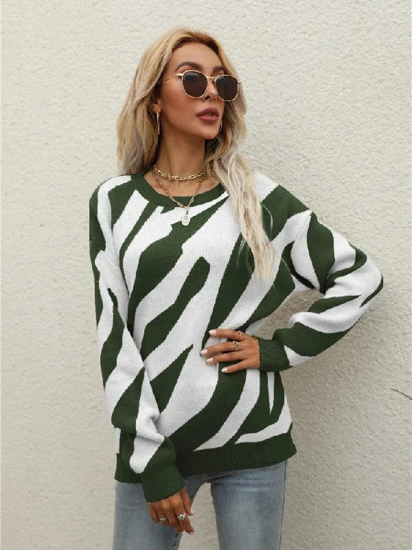 Aimays Autumn Outfits    Sweater Women Korean Fashion Pullover Long Sleeve Top Autumn  Winter  Striped Fashion Knitted Pullover Warm Sweater Oversized