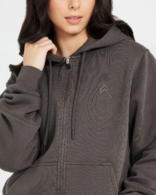 Classic Lounge Oversized Zip Through Hoodie | Deep Taupe