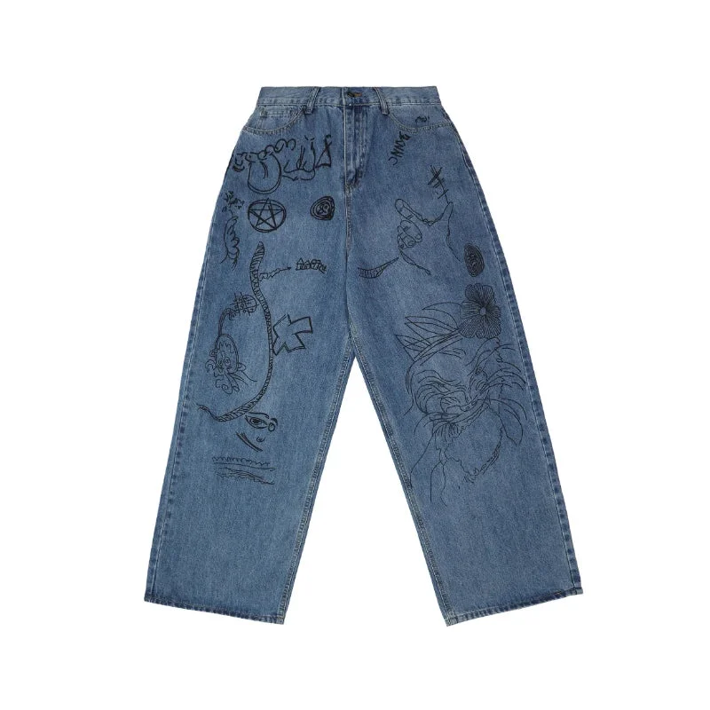 Painted Wide Leg Pants Jeans For Women Y2k Hip Hop Pants