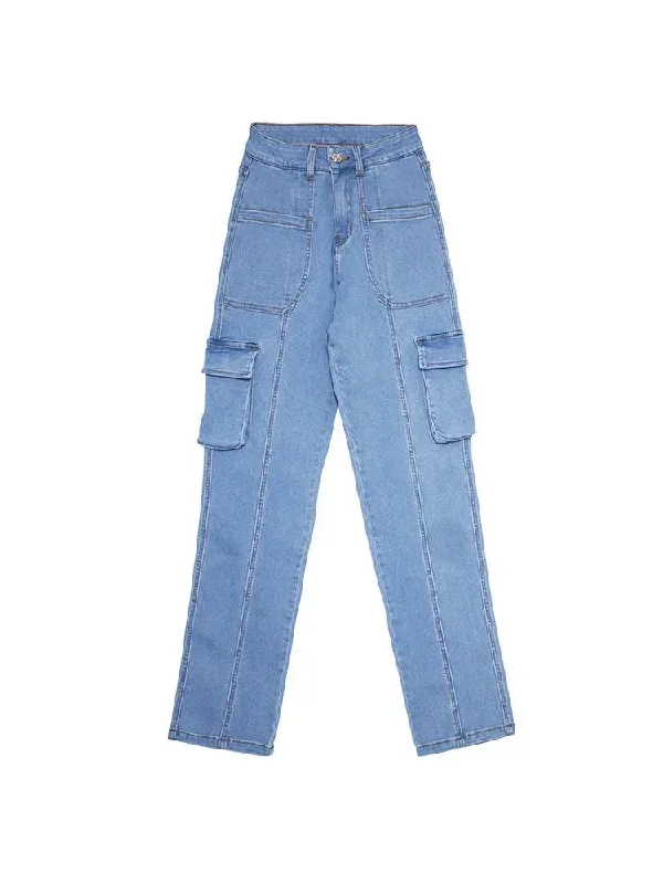 Vintage High-waisted Women's Straight-Leg Multi-pocket Casual 2024 Jeans