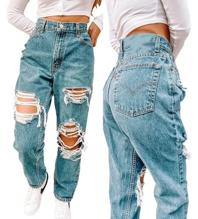 Retro Ripped For Summer 2024 New High-waisted Slimming Versatile Loose Design Jeans