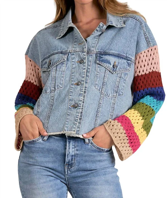 Crochet Sleeve Cropped Jacket In Denim