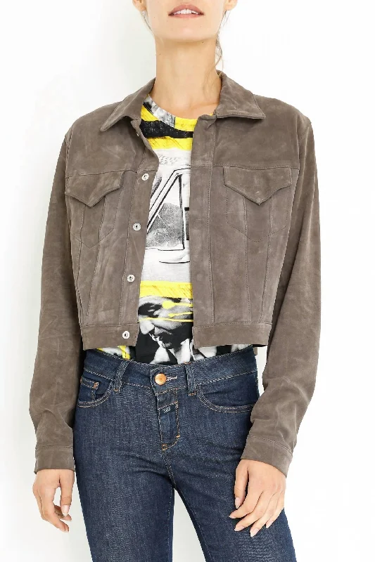 Crop Suede Jacket In Taupe