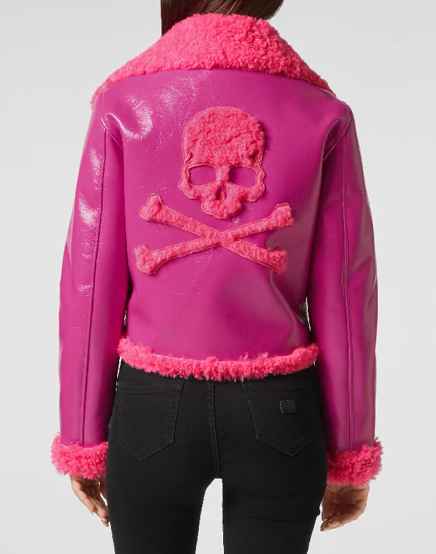 Eco Shearling Short Biker Jacket Skull&amp;Bones