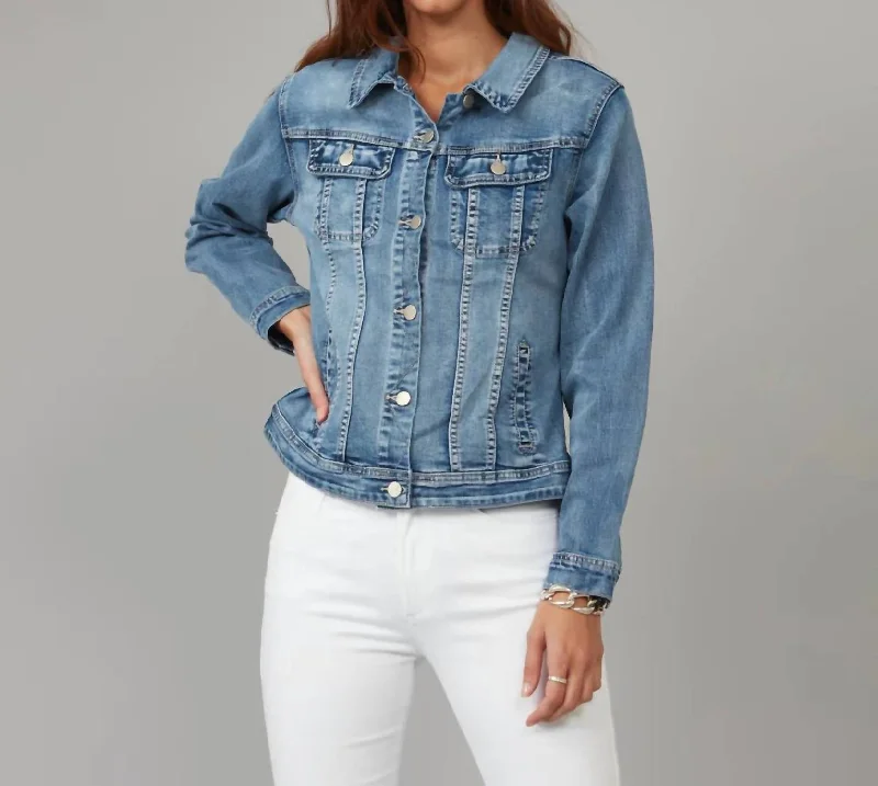 Gabriella Classic Denim Jacket In Light Blue Distressed