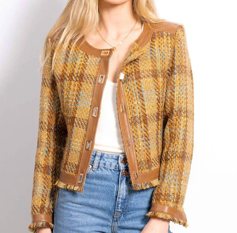 Georgia Tweed Vegan Accent Jacket In Camel