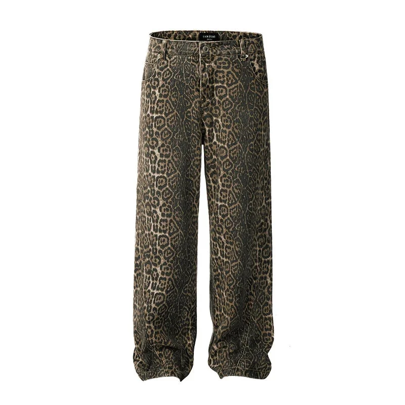 Leopard Wide Leg Jeans Pants Women Y2k 2024 Spring Summer Loose Hip-hop Cargo Lady Streetwear Fashion High Street Baggy Trousers