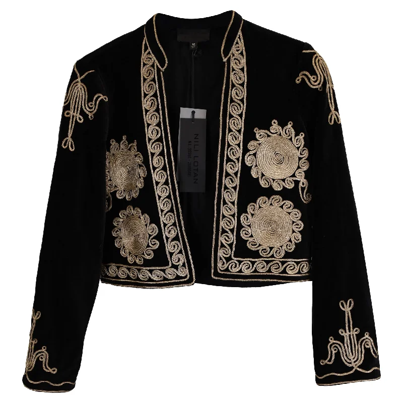 Nili Lotan Rohan Embroidered Jacket in Black Velvet