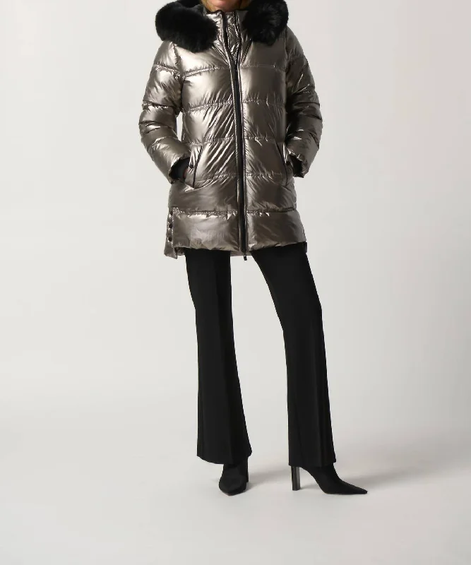 Pewter Puffer Coat With Hood