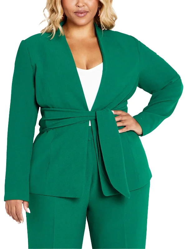 Plus Audrie Womens Solid Polyester Open-Front Blazer