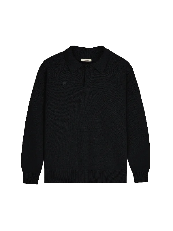 Recycled Cashmere Polo Sweater—black