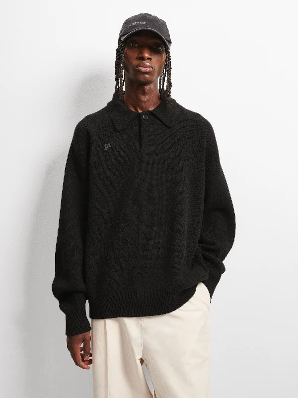 Recycled Cashmere Polo Sweater—black