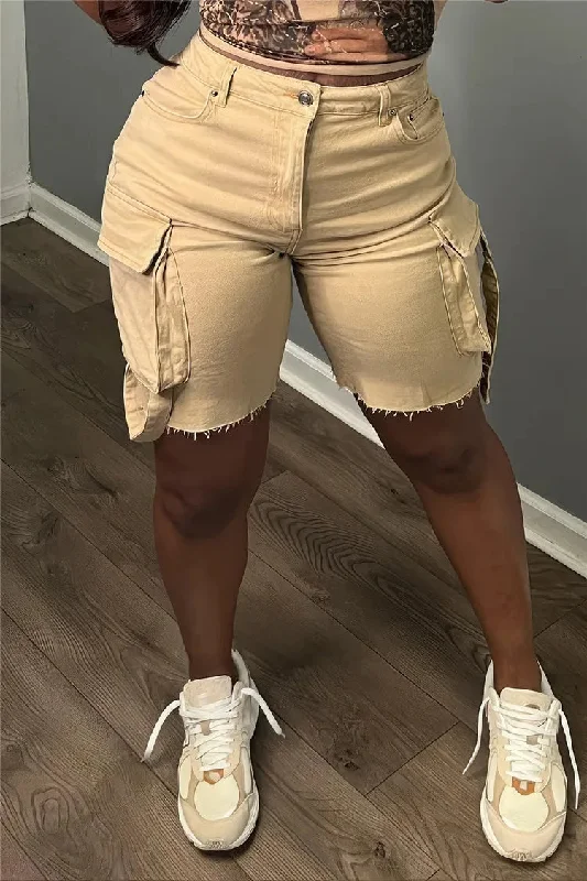 Sexy Girl Summer for Women High Waisted Cargo Shorts Khaki Chic Pockets Jeans Shorts