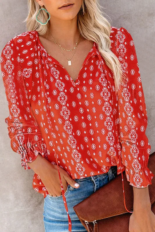 Women's Autumn Broken Flower Print Shirt Long Blouses