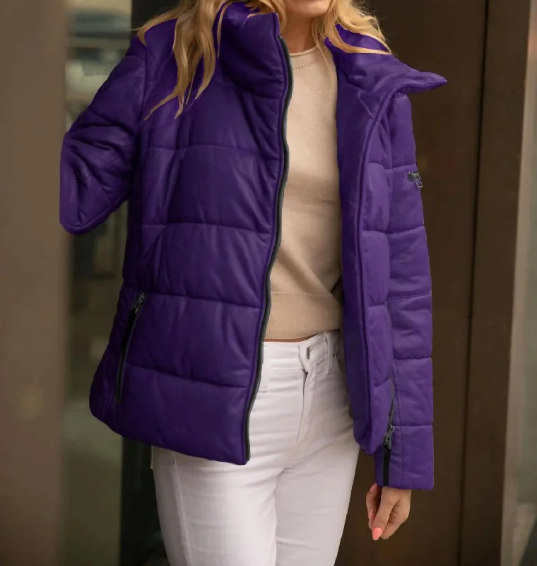 Women's Rena Leather Puffer Jacket In Purple