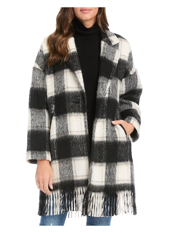 Womens Wool Blend Plaid Long Coat