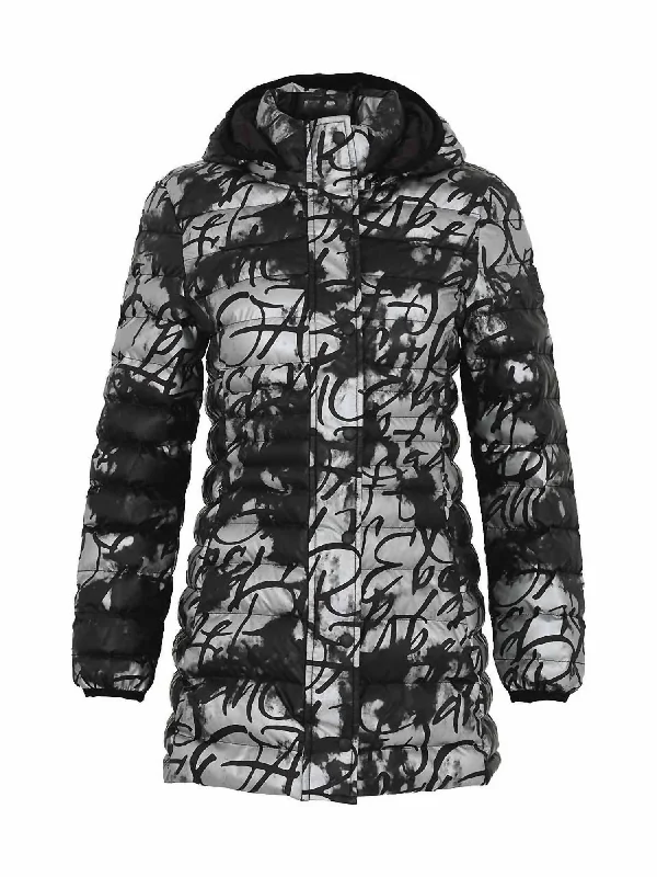 Woven Coat With Hood In Black/silver