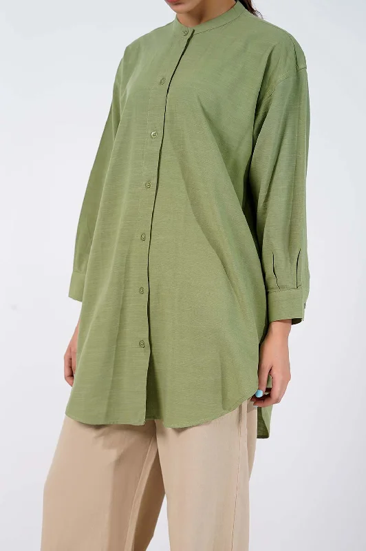 BAND COLLAR LONG SHIRT