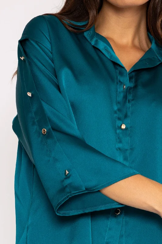 Button Sleeve Blouse in Teal