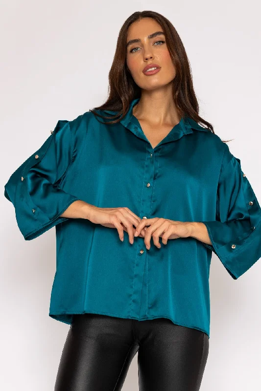 Button Sleeve Blouse in Teal