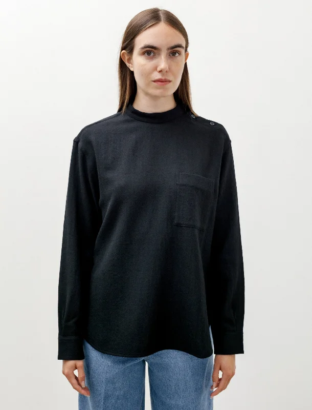 Mao Collar Top Carded Wool Black