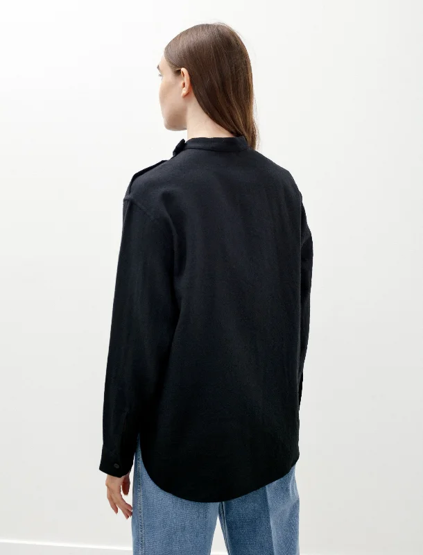 Mao Collar Top Carded Wool Black