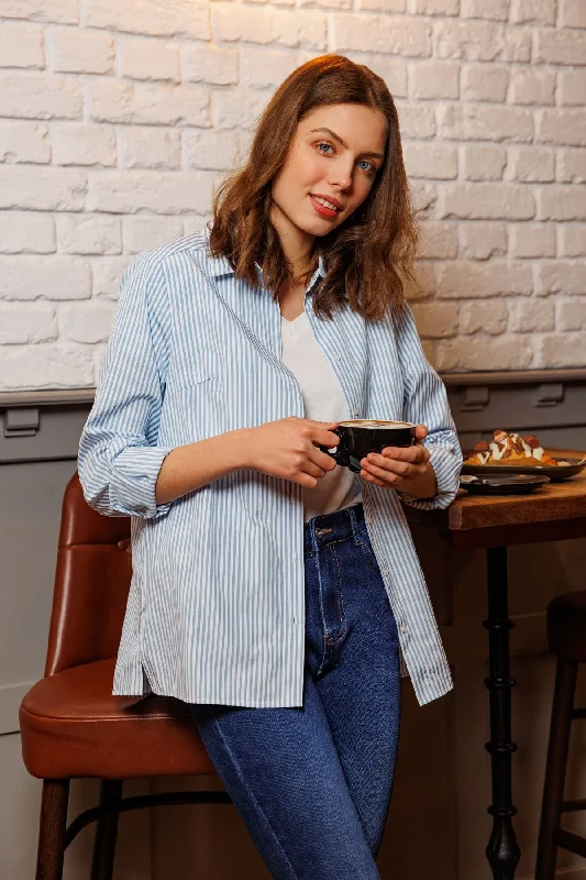 Longline Stripe Shirt in Blue