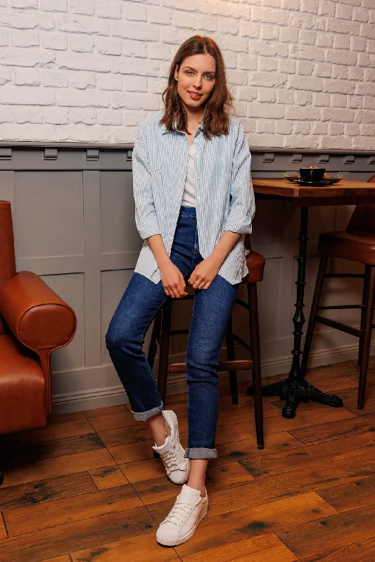 Longline Stripe Shirt in Blue