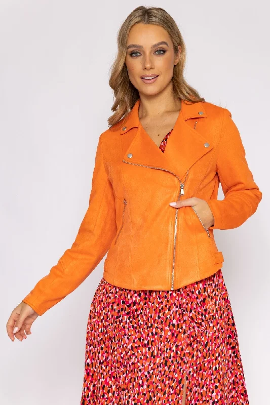 Suede Biker Jacket in Orange