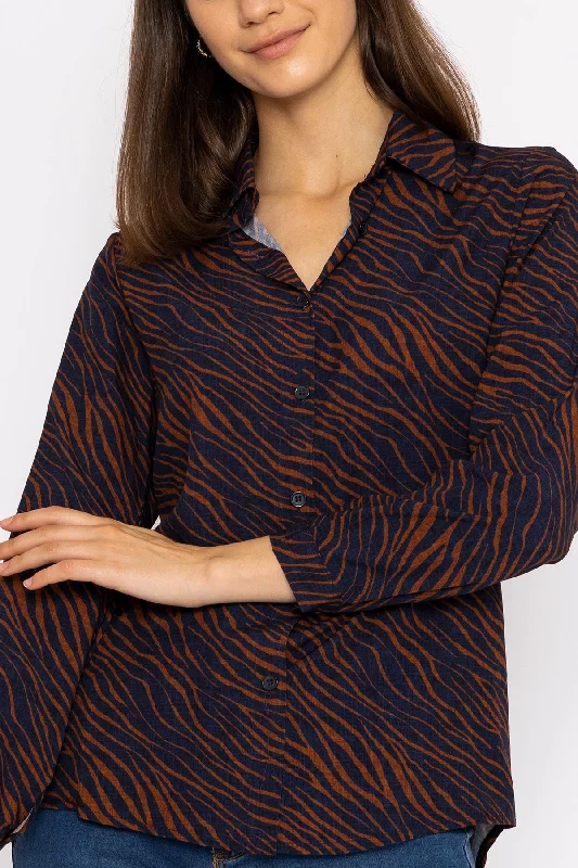 Viscose Shirt in Navy Animal Print