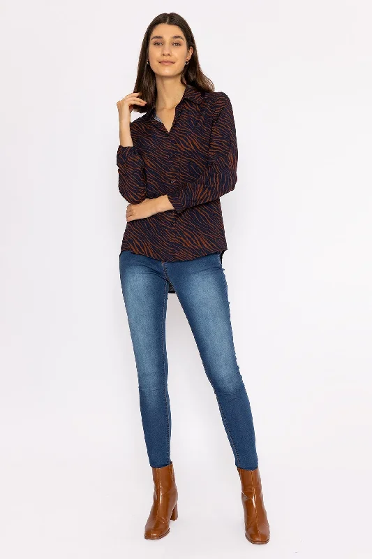 Viscose Shirt in Navy Animal Print