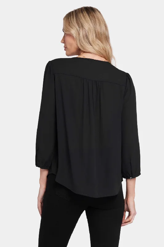 Flounce Front Blouse - Black