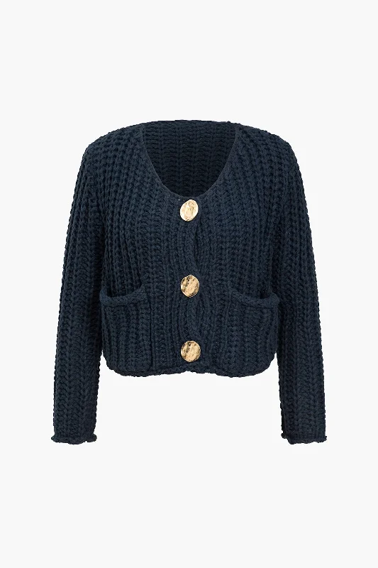 Solid Knit Button Pocket Cardigan