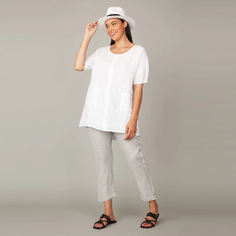 Straight Leg Drawstring Linen Pant (Pebble)