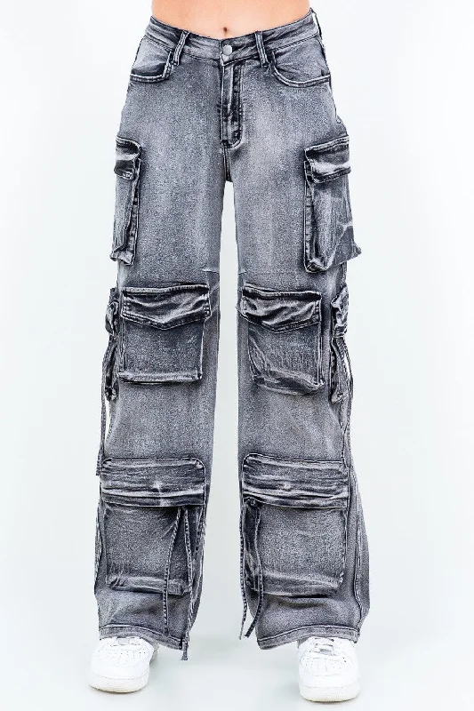 Women's Denim Cargo Pants - AMIRJH5914