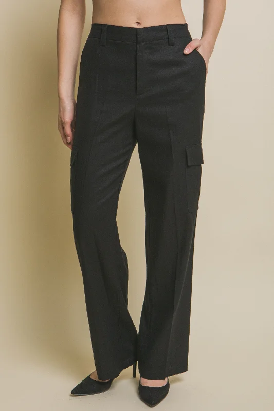 Women's Linen Cargo Pants With Side Pockets - LOV6882PH