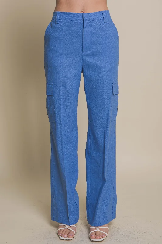 Women's Linen Cargo Pants With Side Pockets - LOV6882PH