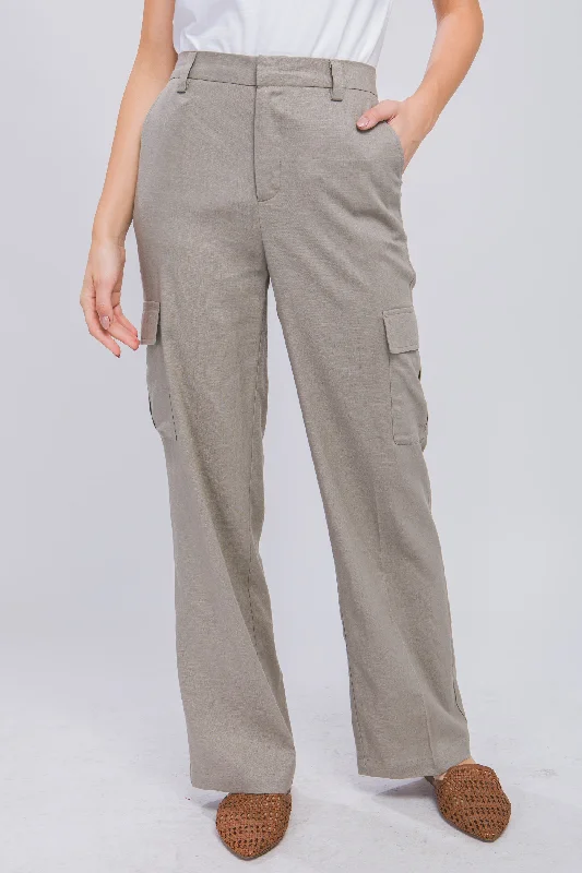 Women's Linen Cargo Pants With Side Pockets - LOV6882PH