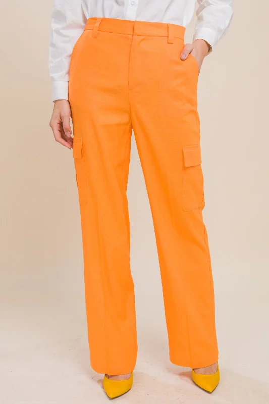 Women's Linen Cargo Pants With Side Pockets - LOV6882PH