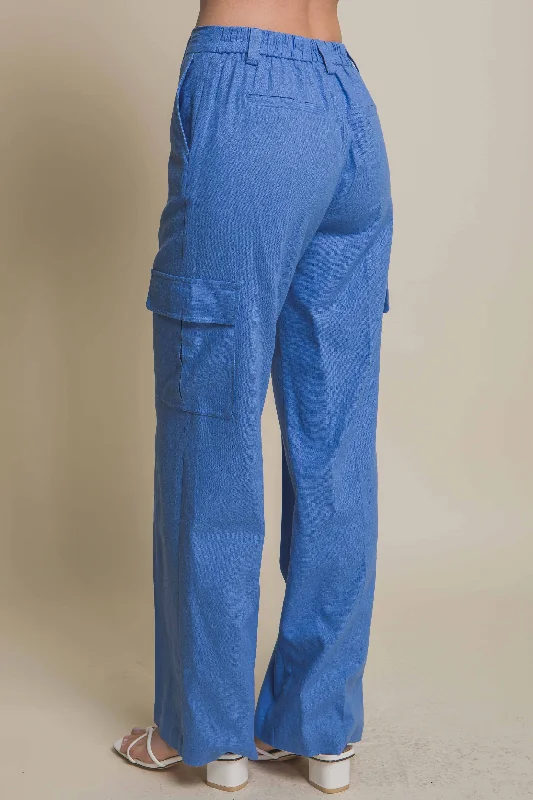 Women's Linen Cargo Pants With Side Pockets - LOV6882PH