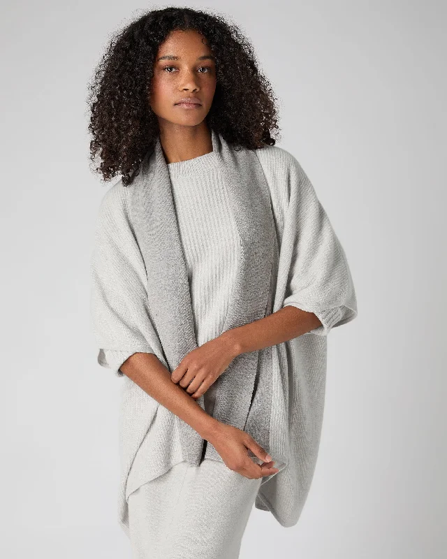 Women's Rib Cashmere Cardigan Pebble Grey